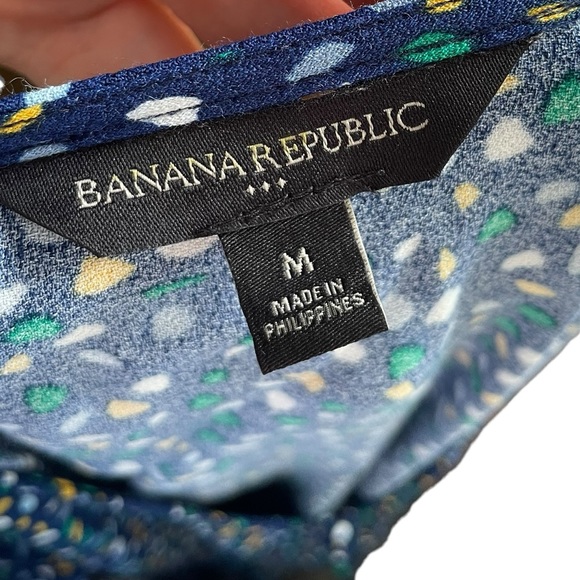 Banana Republic Blue Kidcore Geometric Abstract Dot Button Up Tiered Mini Dress - Picture 6 of 6